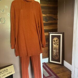 SHEIN Orange Ribbed Knit Pantsuit Relaxed Fit
